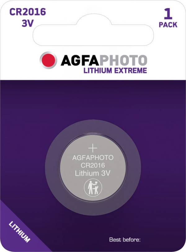 Agfaphoto batteria al litio, pila a bottone, CR2016, 3V Extreme, blister al dettaglio (confezione da 1)