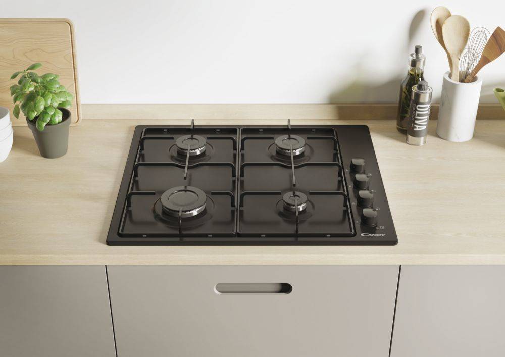 Candy Idea Piano Cottura CHW6LBB a Gas 4 Fuochi Gas Colore Nero-1