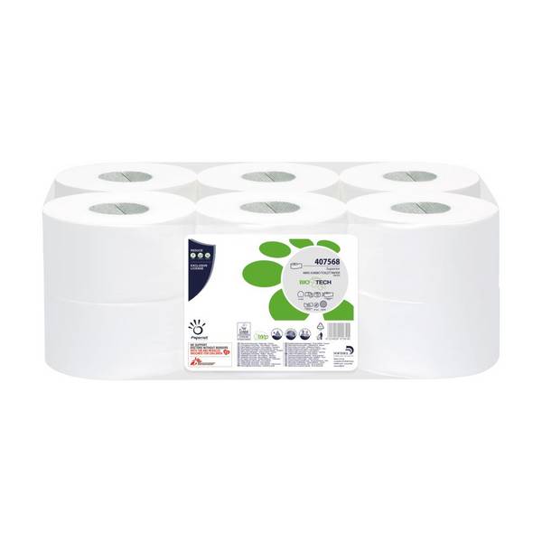 Carta Igienica Biotech Papernet - Mini Jumbo - 2 Veli - 405 Strappi - 407568 (Conf. 12)