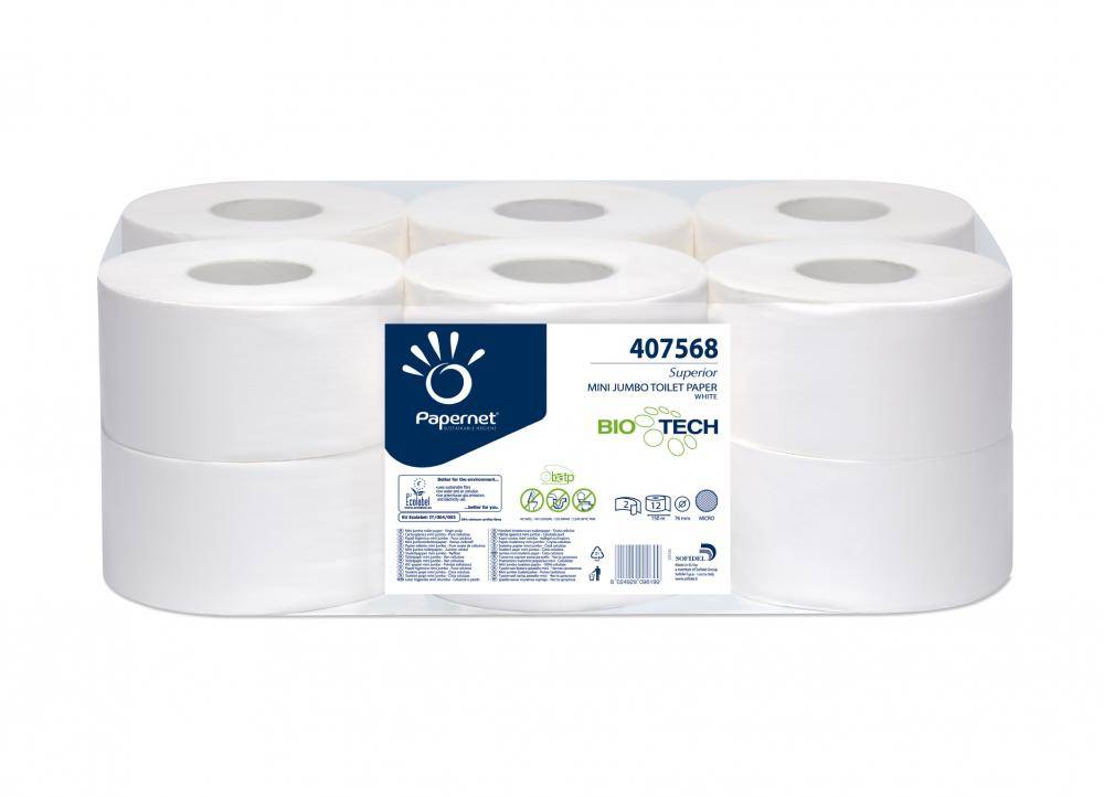 Carta Igienica Biotech Papernet - Mini Jumbo - 2 Veli - 405 Strappi - 407568 (Conf. 12)-1