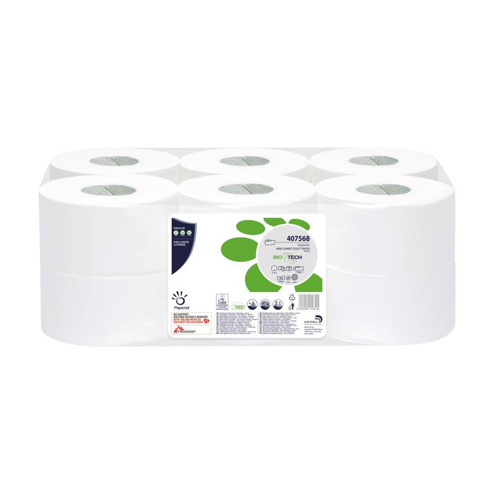 Carta Igienica Biotech Papernet - Mini Jumbo - 2 Veli - 405 Strappi - 407568 (Conf. 12)-2