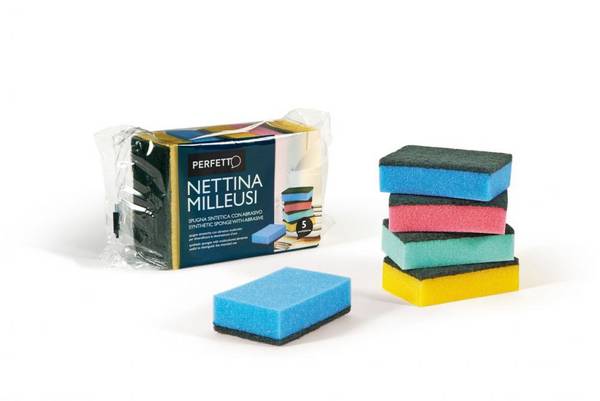 Spugna Nettina Milleusi Perfetto - 11x6,5x3 cm - Doppio Strato - 0246C (Assortiti Conf. 5)