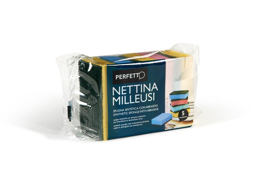 Spugna Nettina Milleusi Perfetto - 11x6,5x3 cm - Doppio Strato - 0246C (Assortiti Conf. 5)-2