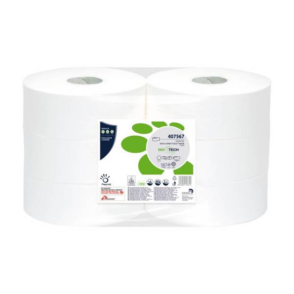 Conf. 6 rotoli carta igienica Maxi Jumbo pura cellulosa Biotech 300 m