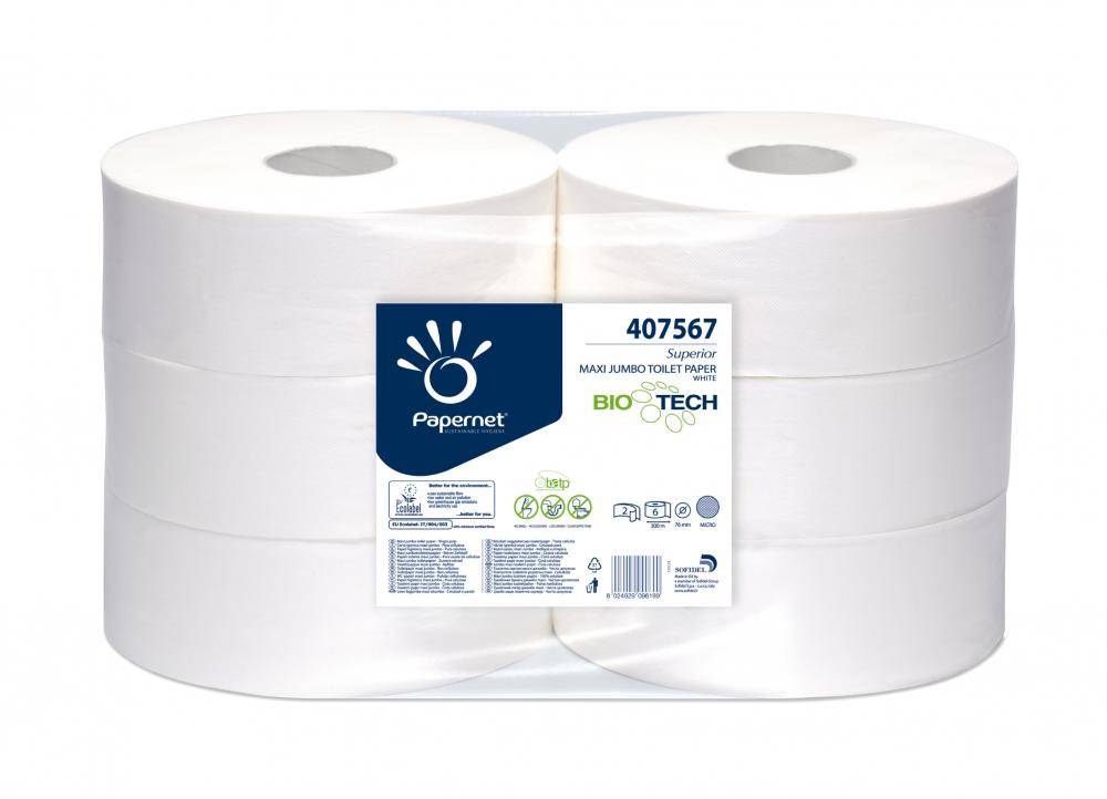 Conf. 6 rotoli carta igienica Maxi Jumbo pura cellulosa Biotech 300 m-1