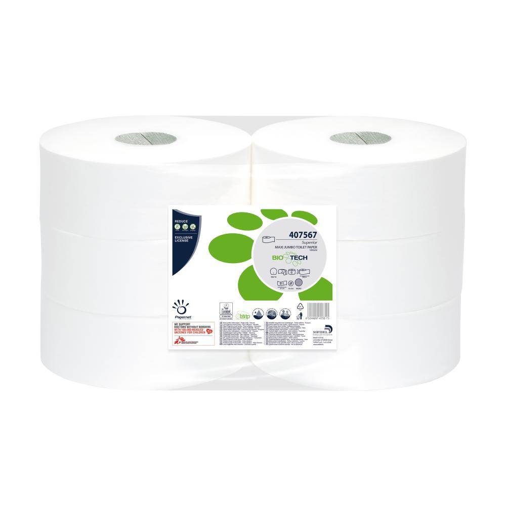 Conf. 6 rotoli carta igienica Maxi Jumbo pura cellulosa Biotech 300 m-2