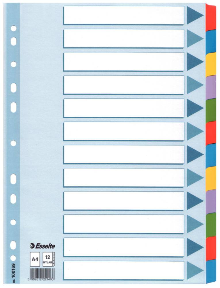 CF10 INTERCALARE 12 T COLORATI A4 Intercalare MYLAR 12 tasti colorati - f.to A4 CONFEZIONE 10-0