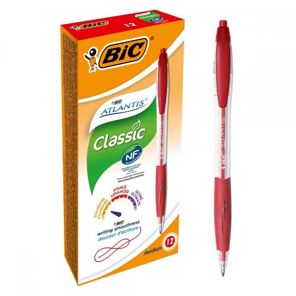 Bic Atlantis Classic Retractile Boligraph - Tnu 1 mm - Corpo trasparente con presa - colore rosso-1