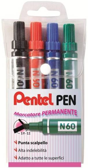 Marcatore Permanente N60 Pentel - Punta Scalpello - 3,9-5,5 mm - 0050504 (Assortiti Conf. 4)-1