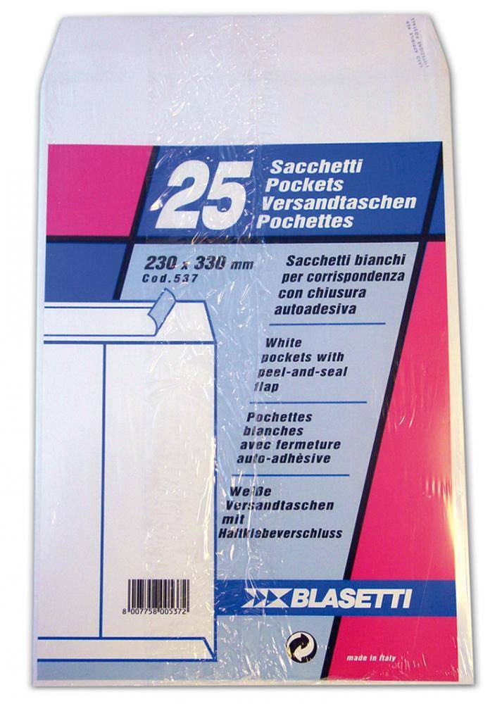 Busta a Sacco Blasetti - con Strip - 23x33 cm - 80 g - 537 (Bianco Conf. 25)-1