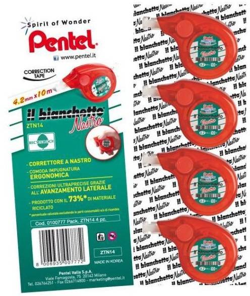 Correttore a Nastro Il Bianchetto Pentel - 10 mm x 4,2 m - 100819 (Bianco Conf. 4)-0