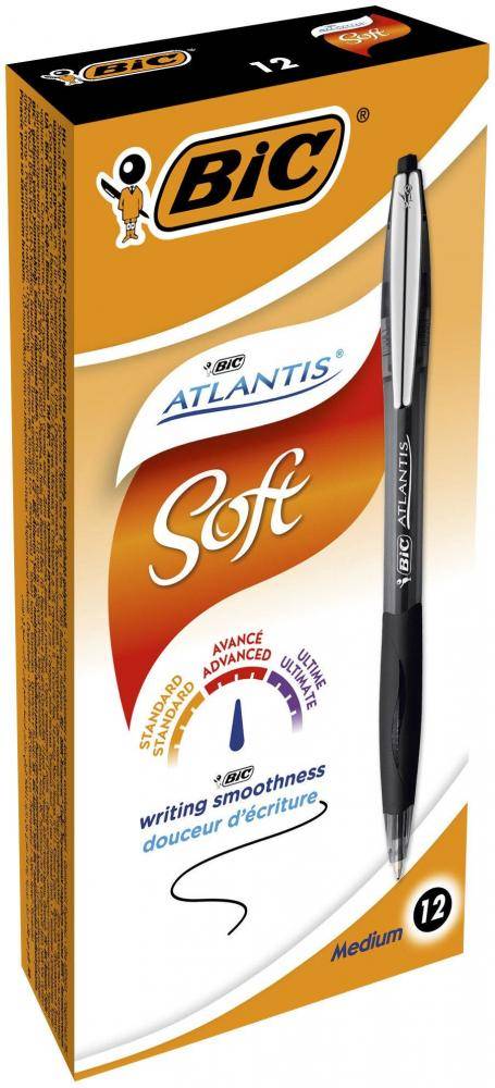 BIC Atlantis Soft Nero Penna a sfera retrattile a clip Medio 12 pz (Bic Atlantis Premium Retractable Ballpoint Pen 0.32m-1