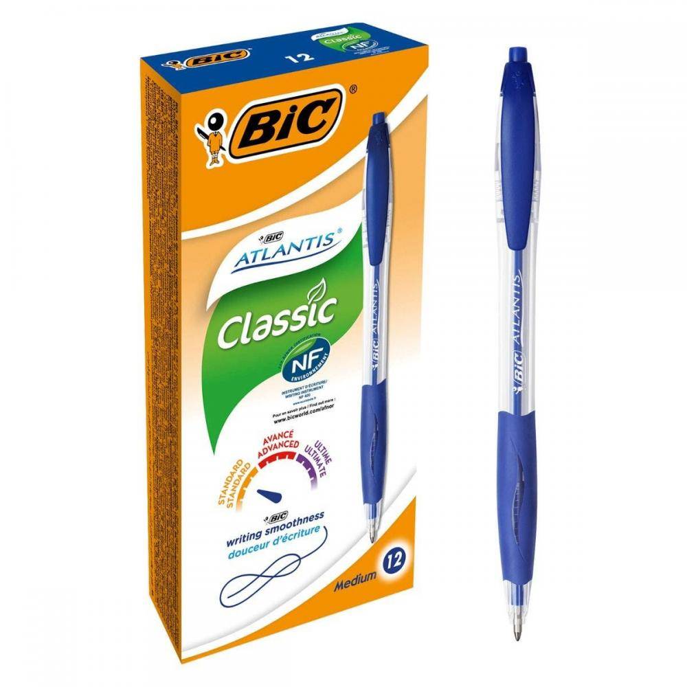Bic Atlantis Classic Retractile Boligraph - Punta da 1 mm - corpo trasparente con presa - colore blu-1