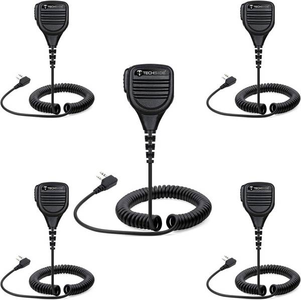 TechSide TSMIC5 Microfono Altoparlante Spalla Impermeabile 2 Pin Kenwood + Jack 3,5 + Clip Girevole Radio G7 G8 G9 pro