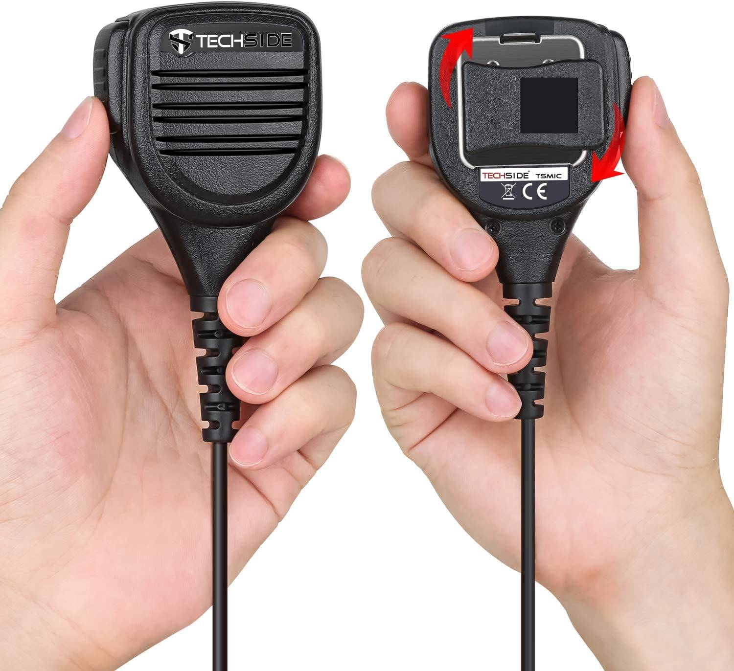 TechSide TSMIC5 Microfono Altoparlante Spalla Impermeabile 2 Pin Kenwood + Jack 3,5 + Clip Girevole Radio G7 G8 G9 pro-1