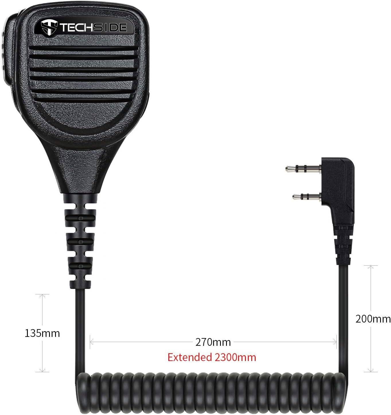 TechSide TSMIC5 Microfono Altoparlante Spalla Impermeabile 2 Pin Kenwood + Jack 3,5 + Clip Girevole Radio G7 G8 G9 pro-2