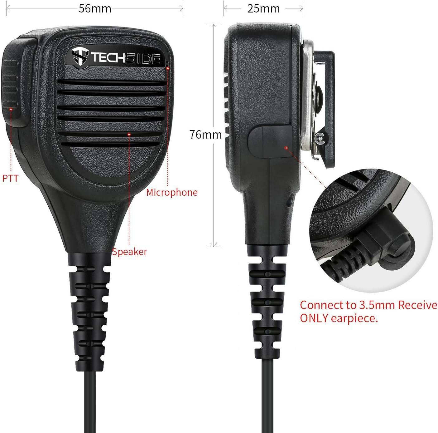 TechSide TSMIC5 Microfono Altoparlante Spalla Impermeabile 2 Pin Kenwood + Jack 3,5 + Clip Girevole Radio G7 G8 G9 pro-3