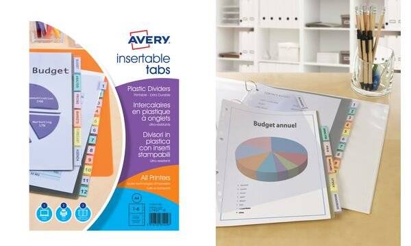 AVERY Intercalaires à onglets, 8 touches, PP, transparent dimensions: A4, couleur touches assorti, 180 mic - 1 Stück (05-1