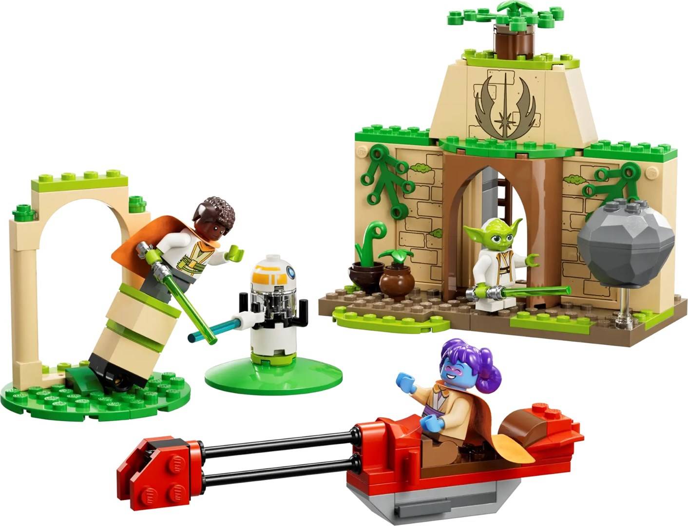 Lego star wars 75358 tempio jedi su tenoo con maestro yoda, spade laser giocattolo, droide e speeder bike, giochi per b-2