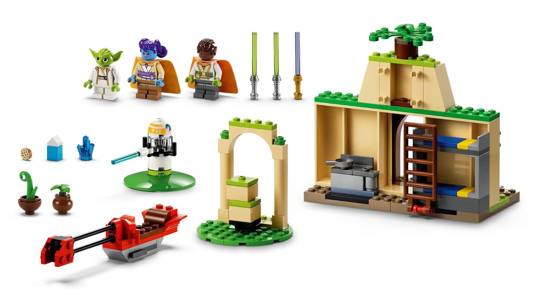 Lego star wars 75358 tempio jedi su tenoo con maestro yoda, spade laser giocattolo, droide e speeder bike, giochi per b-3