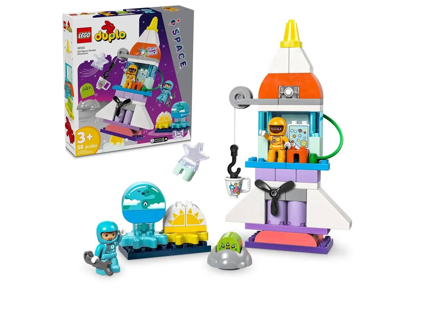 Lego duplo 10422 avventura dello space shuttle 3 in 1, astronave giocattolo didattica, gioco educativo per bambini di 3-0