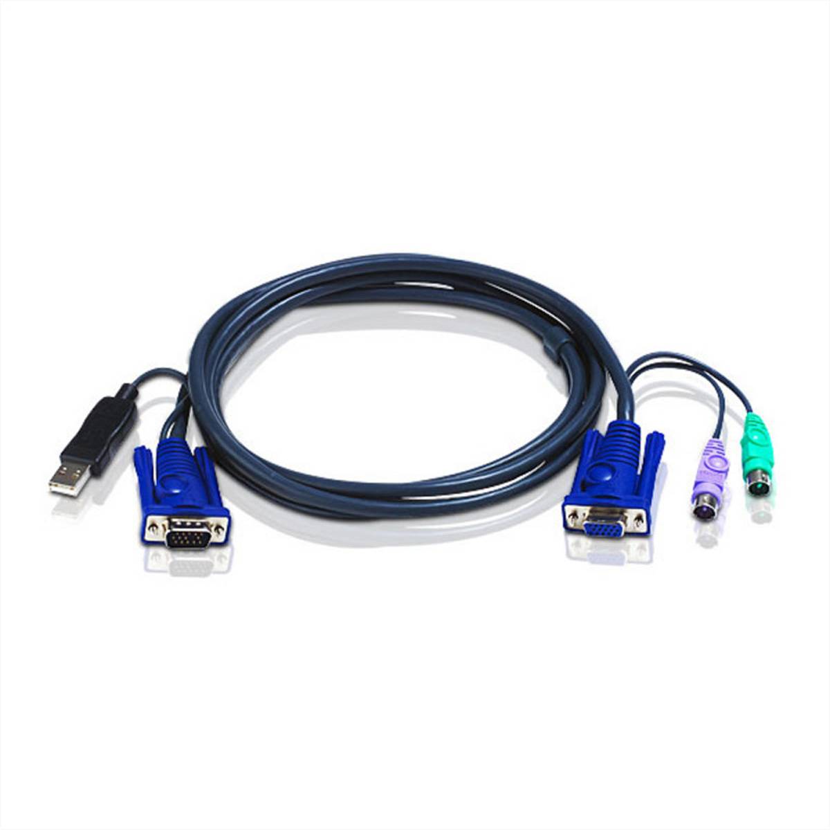 ATEN KVM Adattatore [1x Spina VGA, Spina A USB 2.0 - 1x Presa VGA, Spina PS/2, Spina PS/2] 6.00 m Nero-1