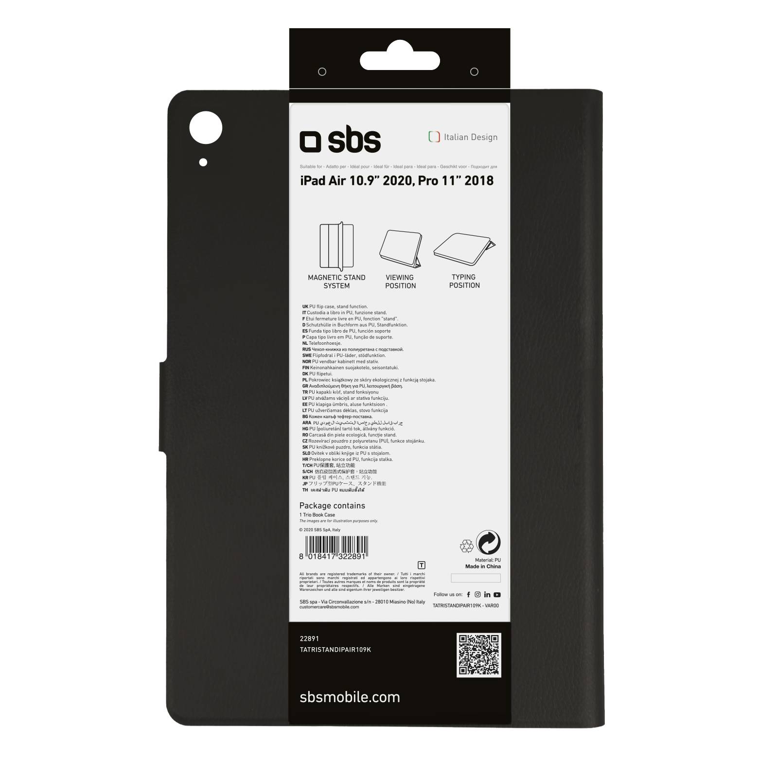 Custodia a libro Trio per iPad Air 2022/Air 10.9'' 2020/Pro 11''-2