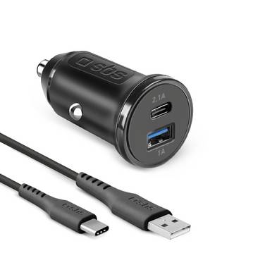 Kit caricatore auto 10 Watt - due porte USB e cavo USB e USB-C incluso