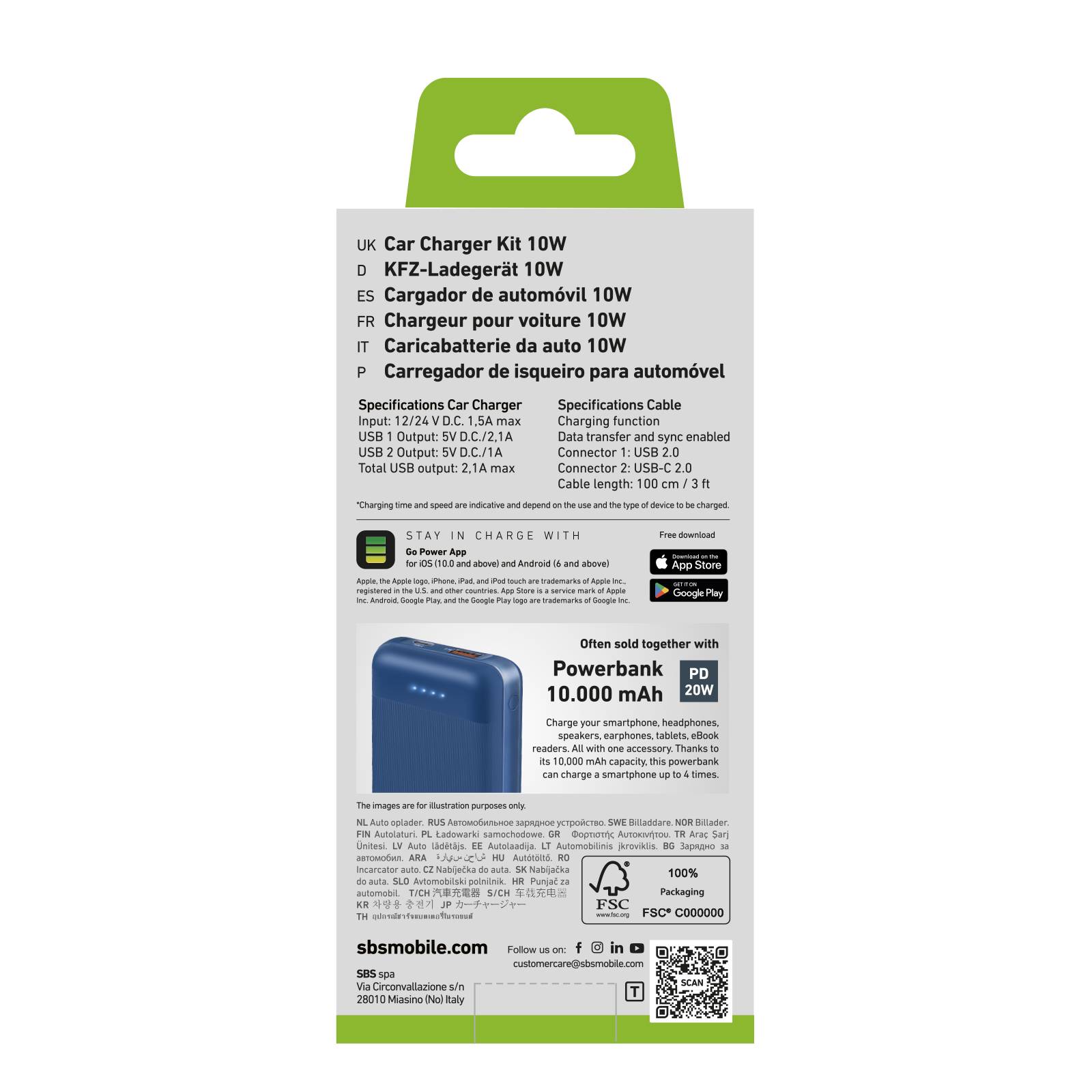 Kit caricatore auto 10 Watt - due porte USB e cavo USB e USB-C incluso-2