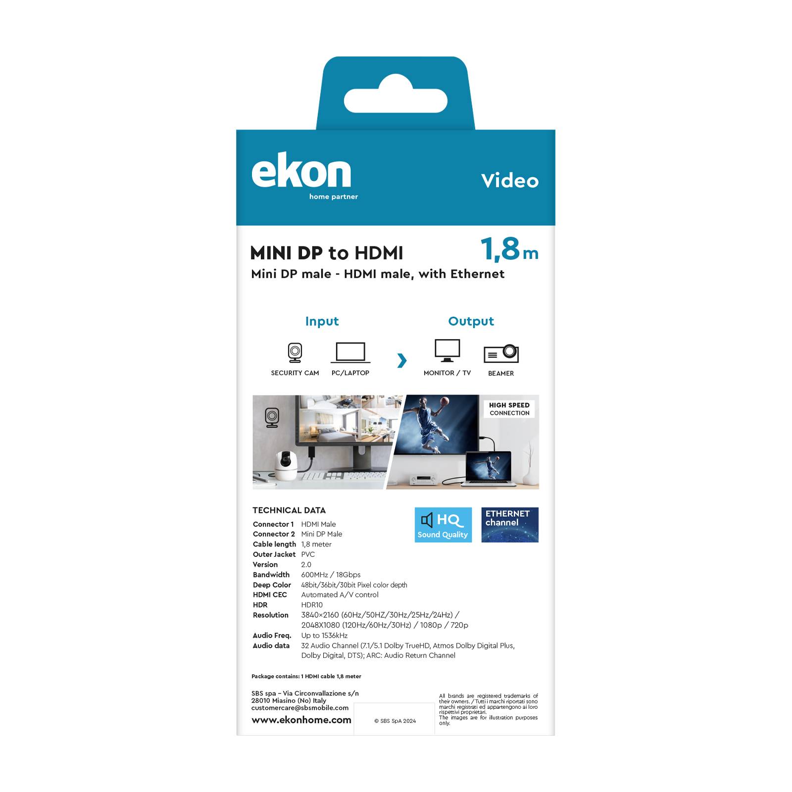 Cavo HDMI V1.4 con Ethernet a mini display port-2