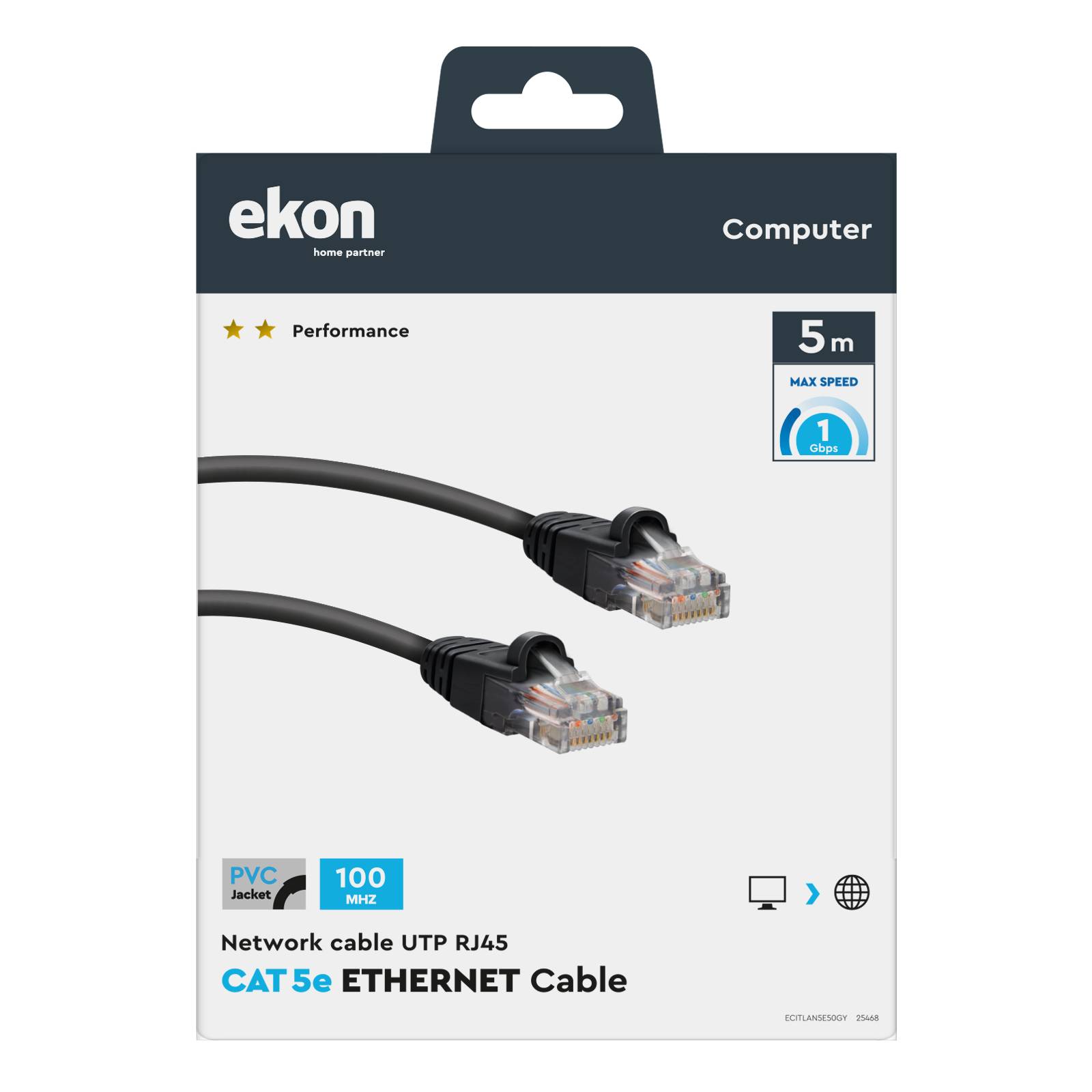 Cavo di rete per PC UTP cat 5e colore grigio, connettori RJ45, colore grigio, lungo 5 m-1