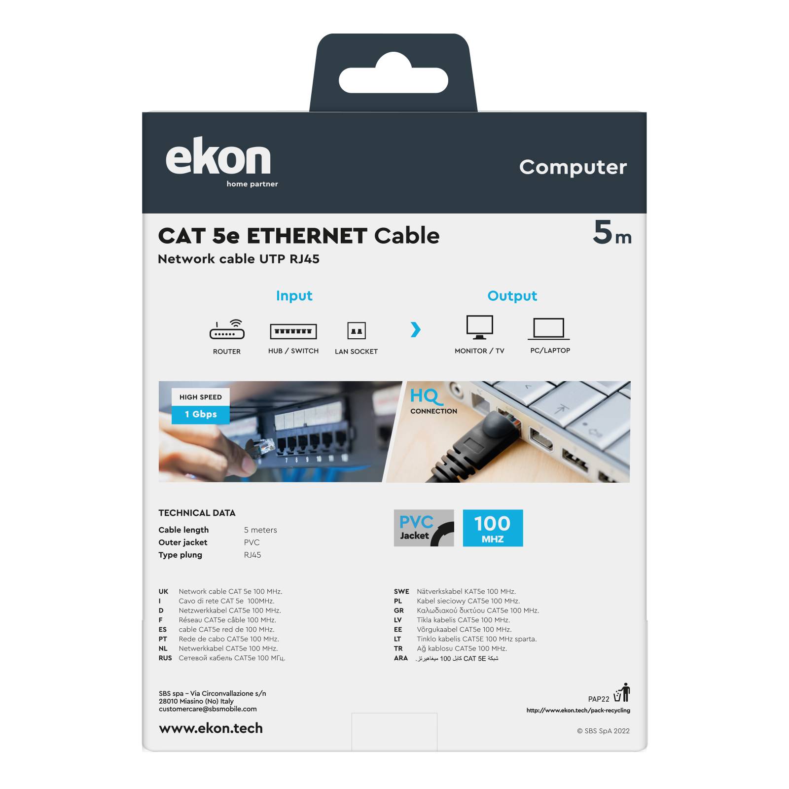 Cavo di rete per PC UTP cat 5e colore grigio, connettori RJ45, colore grigio, lungo 5 m-2