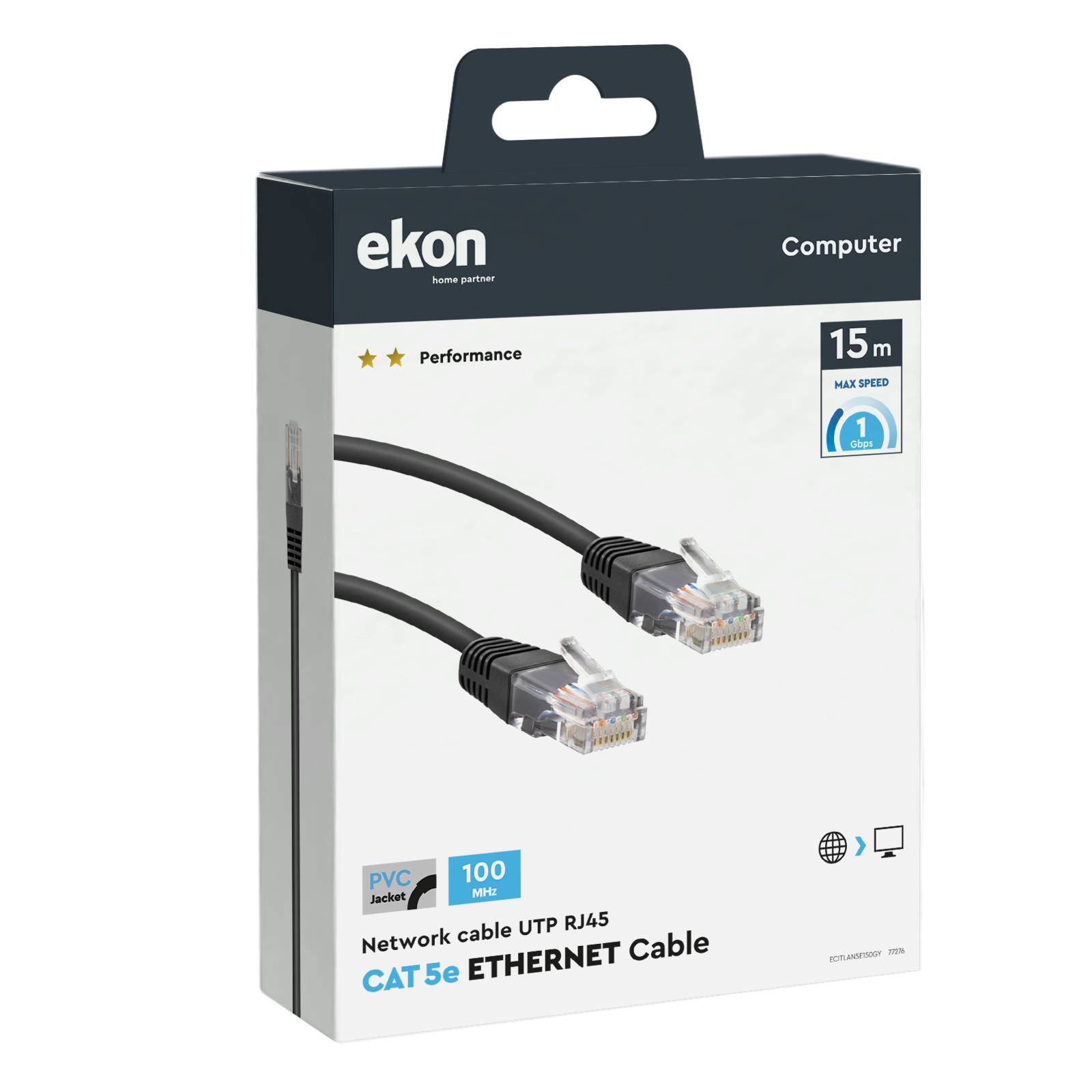 Cavo di rete per PC UTP cat 5e colore grigio, connettori RJ45, colore grigio, lungo 15 m-1