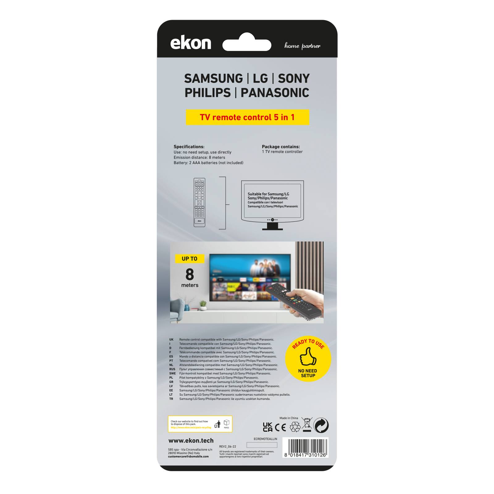 Telecomando per TV Samsung, LG, Sony, Philips, Panasonic-2