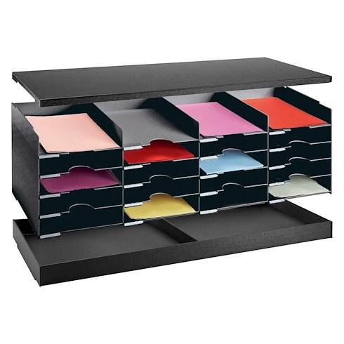 PAPERFLOW Sortierstation Formularbox, 20 Fächer, schwarz aus Polystyrol, inkl. Etiketten und Etikettenhalter, - 1 Stück-1