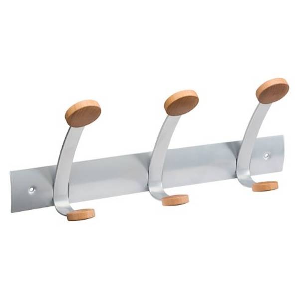 Appendiabiti da Parete Trio Alba - 3 Posti - 38x15x27 cm - PMV3 (Grigio e Legno)