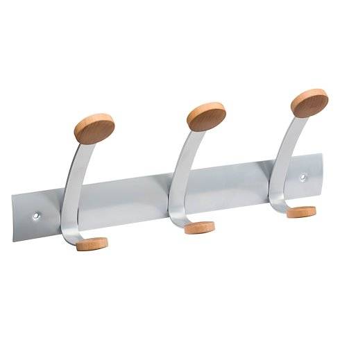 Appendiabiti da Parete Trio Alba - 3 Posti - 38x15x27 cm - PMV3 (Grigio e Legno)-0