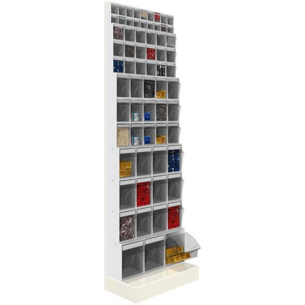 SCAFFALE Porta Minuteria CON BASE H.1950 66 Cassetti Trasparenti Basculanti  Cassettiera