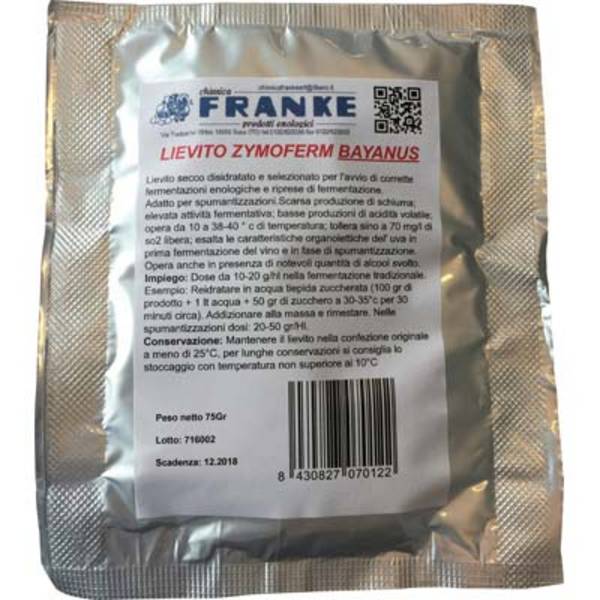 LIEVITO ENOLOGICO ZYMOFERM BAYANUS FRANKE GR 75