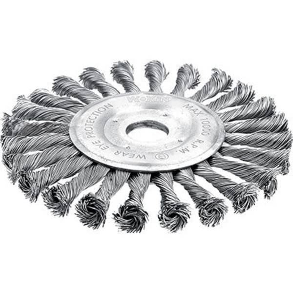 SPAZZOLA ACCIAIO RITORTO + FORO 7706 WOKIN MM 125 F.MM 22,2 770605