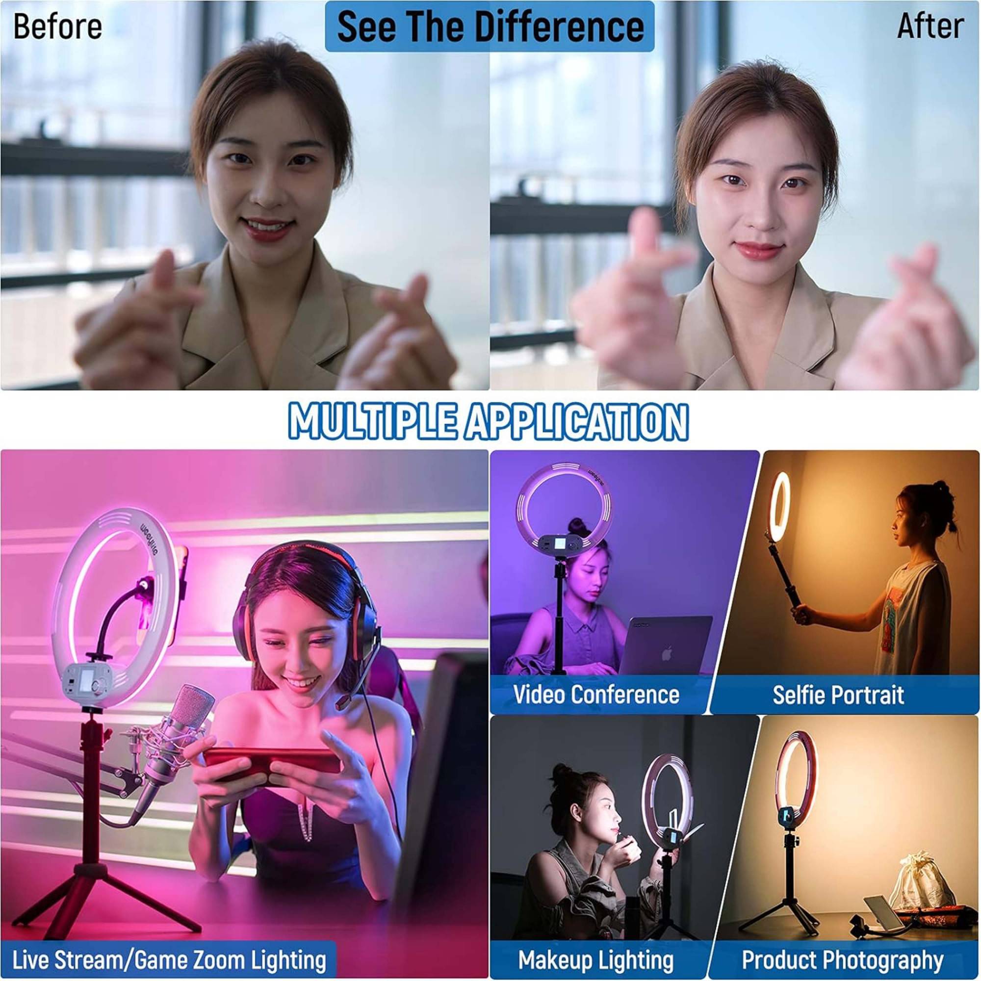 Luce Ad Anello Rgb Da 14" Controllo App Batteria Integrata Ring Light Treppiede-1
