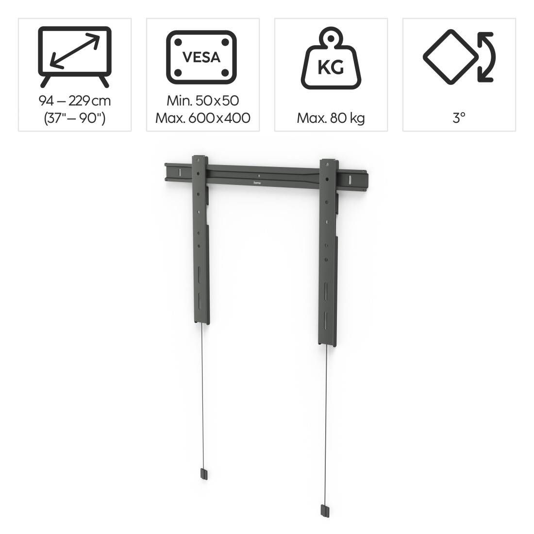Hama TV-Wandhalterung Ultraslim starr, 229 cm (90) bis 80 kg, extraflach, Anth. (00220845)-1
