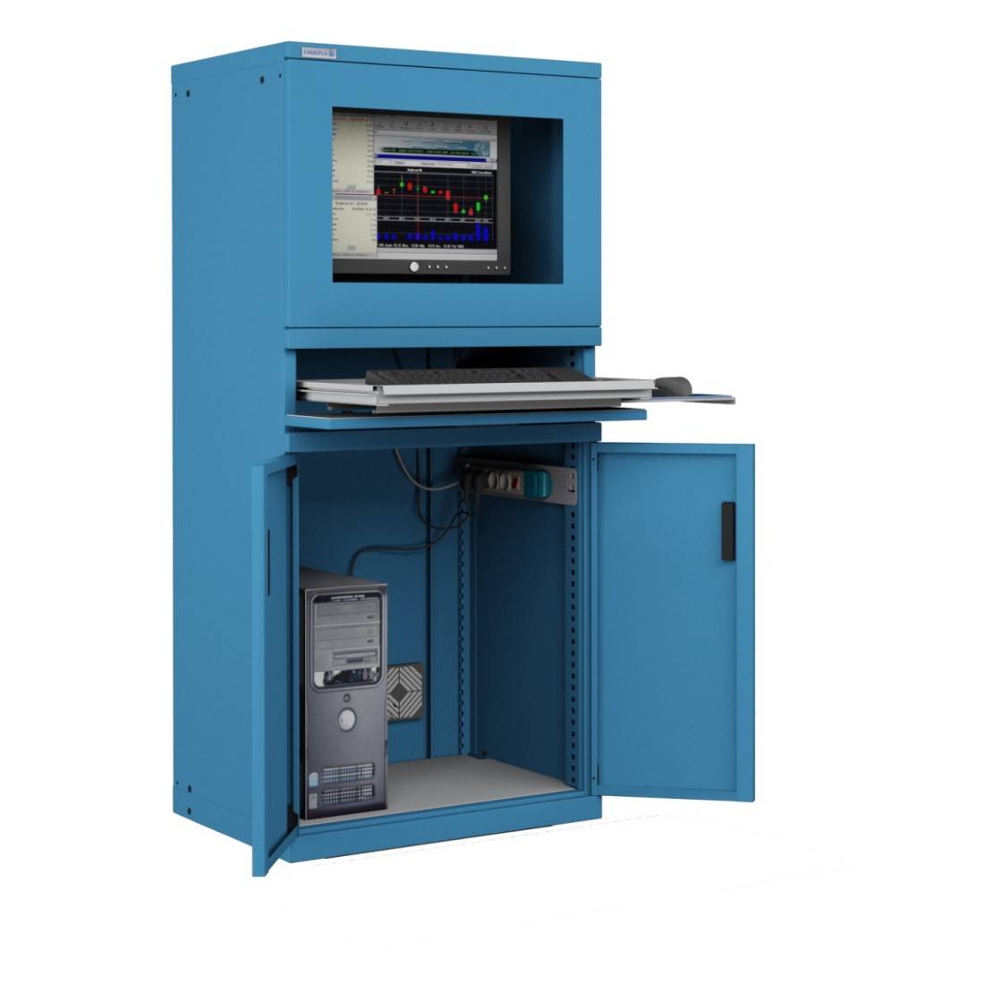 ARMADIO PORTA COMPUTER PC PROFESSIONALE CON TASTIERA ESTRAIBILE - Impianto compreso COLORI DISPONIBILI BLU RAL 5012-0