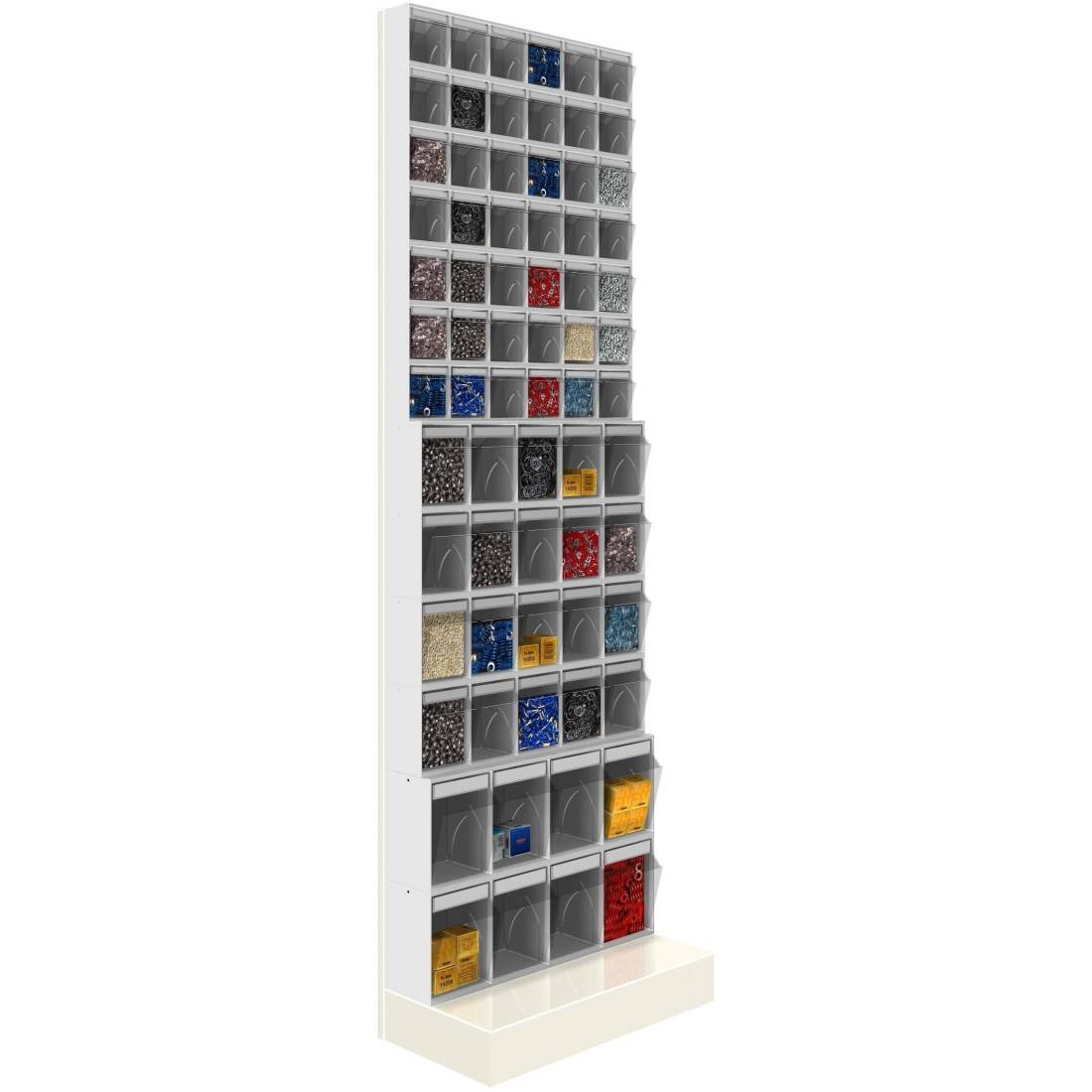SCAFFALE Porta Minuteria CON BASE H.195 con 70 Cassetti Trasparenti Basculanti Minuteria Cassettiera-0