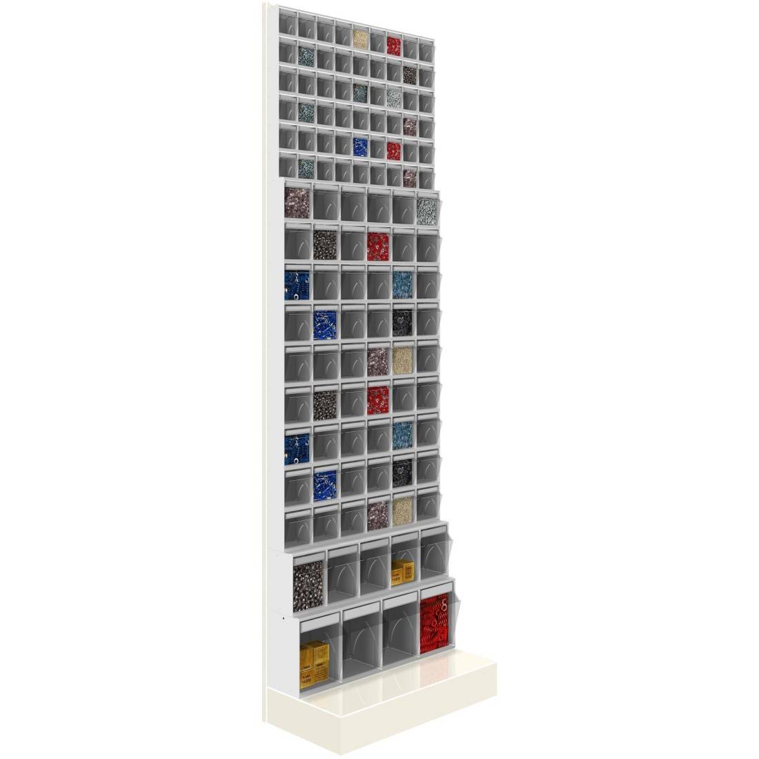 SCAFFALE Porta Minuteria CON BASE 117 cassetti trasparenti H.1950 parete Cassettiera-0