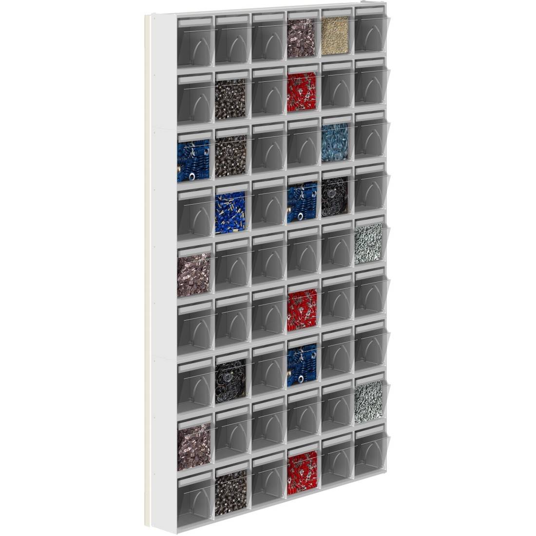 Scaffale Porta Minuteria 54-6 Cassetti Basculanti in Plastica Trasparente Portaminuterie Cassettiera-0