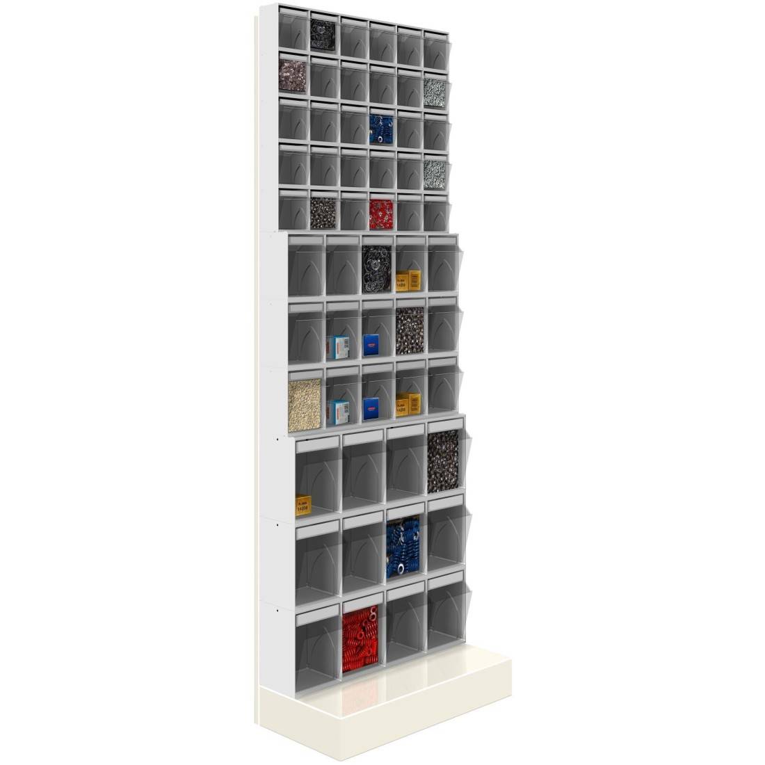 SCAFFALE Porta Minuteria CON BASE 57 cassetti trasparenti H.1750 parete Cassettiera-0