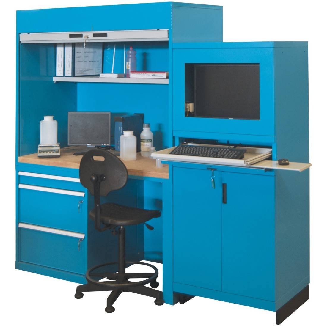 ARMADIO PORTA COMPUTER PC PROFESSIONALE CON TASTIERA ESTRAIBILE - Impianto compreso COLORI DISPONIBILI STRUTTURA GRIGIA-2
