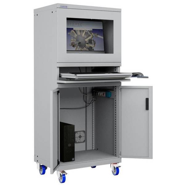 ARMADIO PORTA COMPUTER PC CON RUOTE PROFESSIONALE CON TASTIERA ESTRAIBILE - Impianto compreso COLORI DISPONIBILI GRIGIO