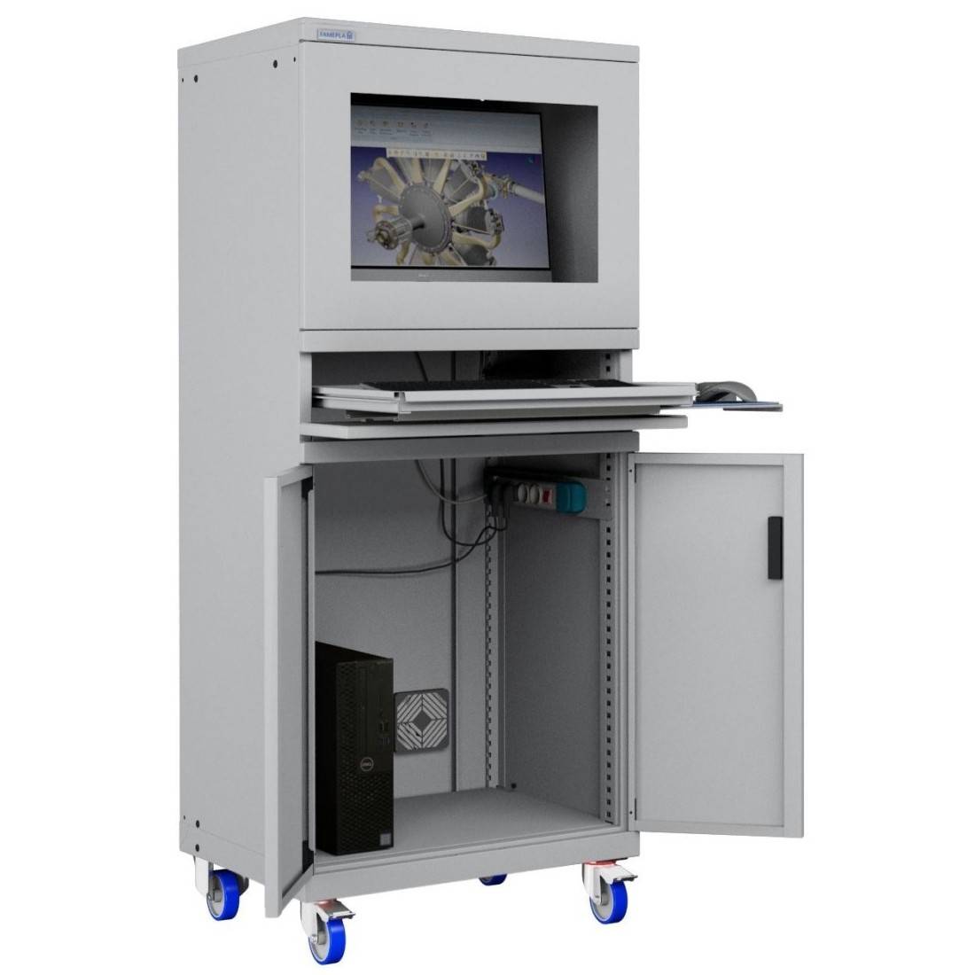 ARMADIO PORTA COMPUTER PC CON RUOTE PROFESSIONALE CON TASTIERA ESTRAIBILE - Impianto compreso COLORI DISPONIBILI GRIGIO-0